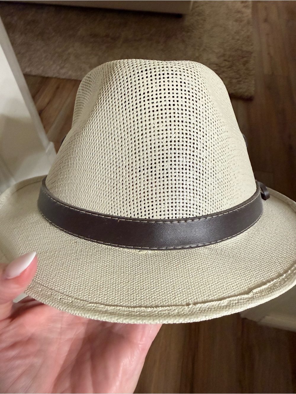 Beige Straw Fedora with Brown Band